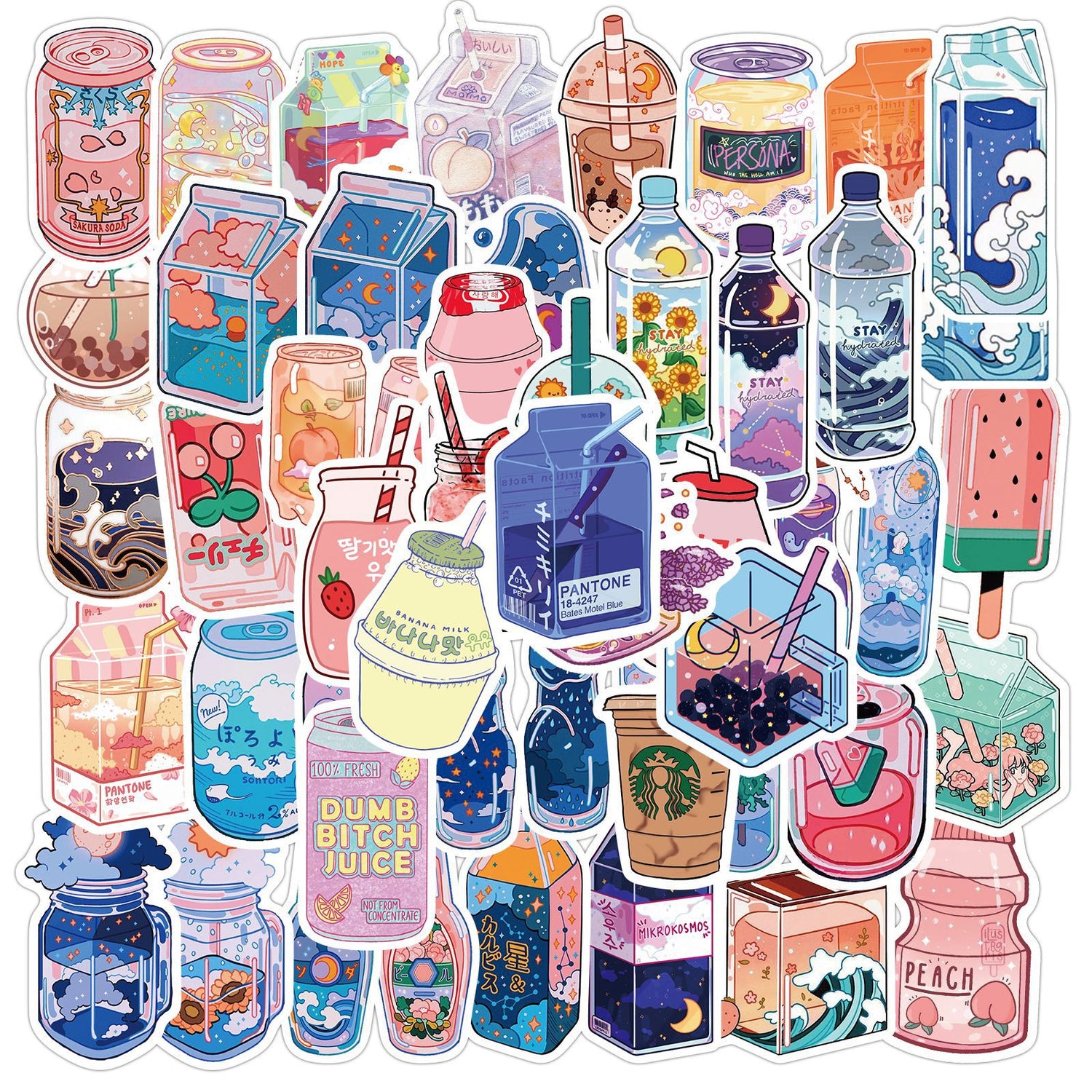 Aesthetic Boba Soda Drink Stickers 50ct