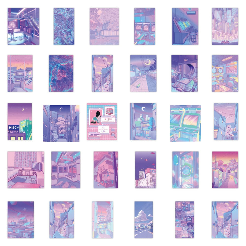 Aesthetic Anime City Landscape Stickers 55ct